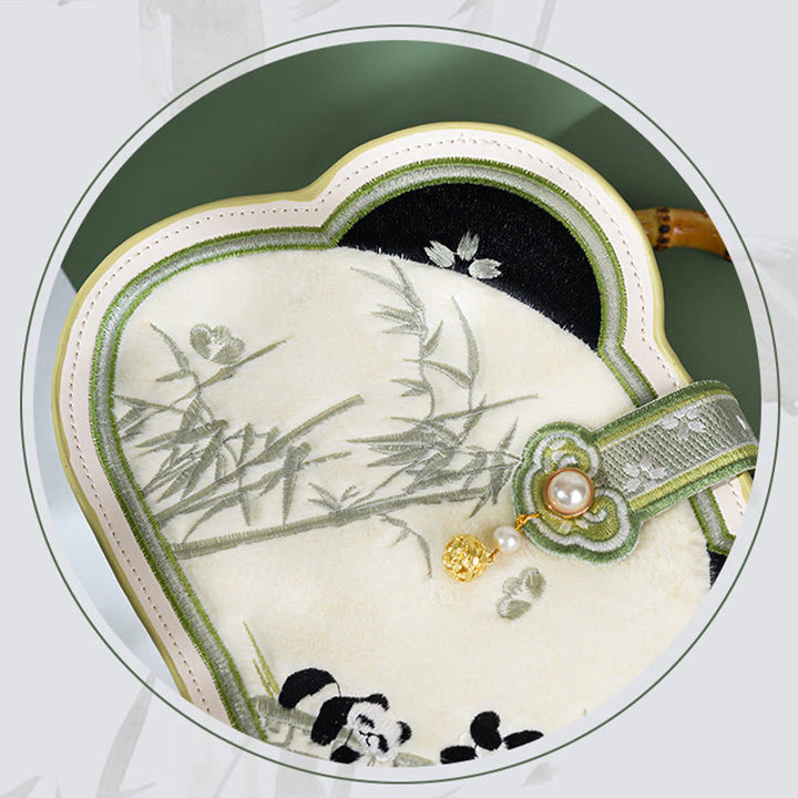 Buddha Stones Panda Bamboo Ricamo Perla Catena Nodo Cinese Nappa Borsa a Tracolla Borse