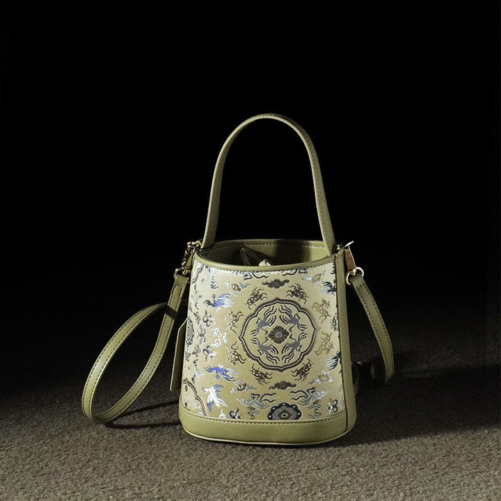 Borsa a tracolla in broccato con ciondolo a forma di gru e cervo, stile retrò, Buddha Stones