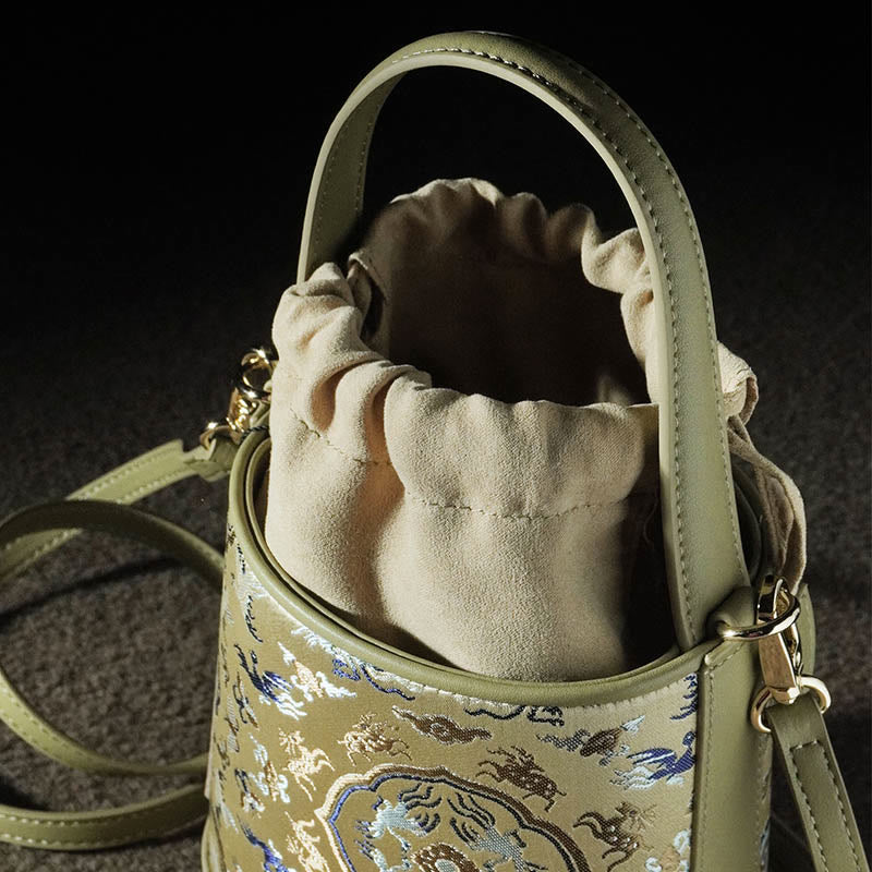 Borsa a tracolla in broccato con ciondolo a forma di gru e cervo, stile retrò, Buddha Stones