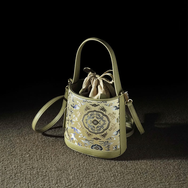 Borsa a tracolla in broccato con ciondolo a forma di gru e cervo, stile retrò, Buddha Stones