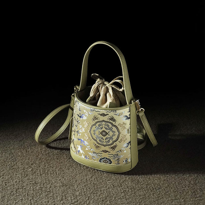 Borsa a tracolla in broccato con ciondolo a forma di gru e cervo, stile retrò, Buddha Stones