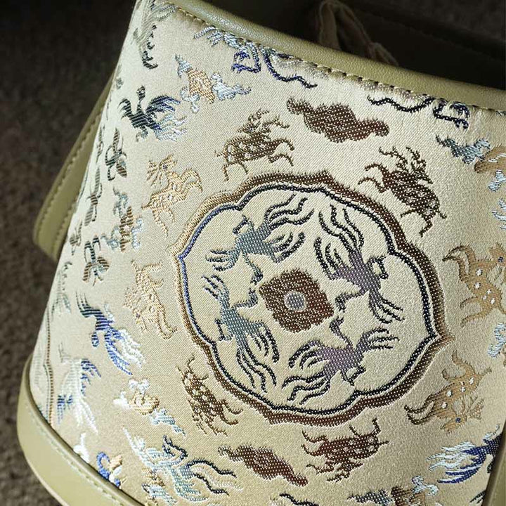 Borsa a tracolla in broccato con ciondolo a forma di gru e cervo, stile retrò, Buddha Stones
