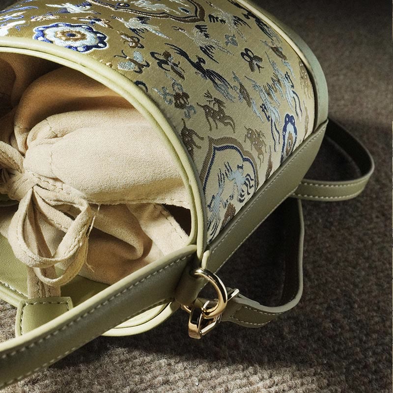 Borsa a tracolla in broccato con ciondolo a forma di gru e cervo, stile retrò, Buddha Stones