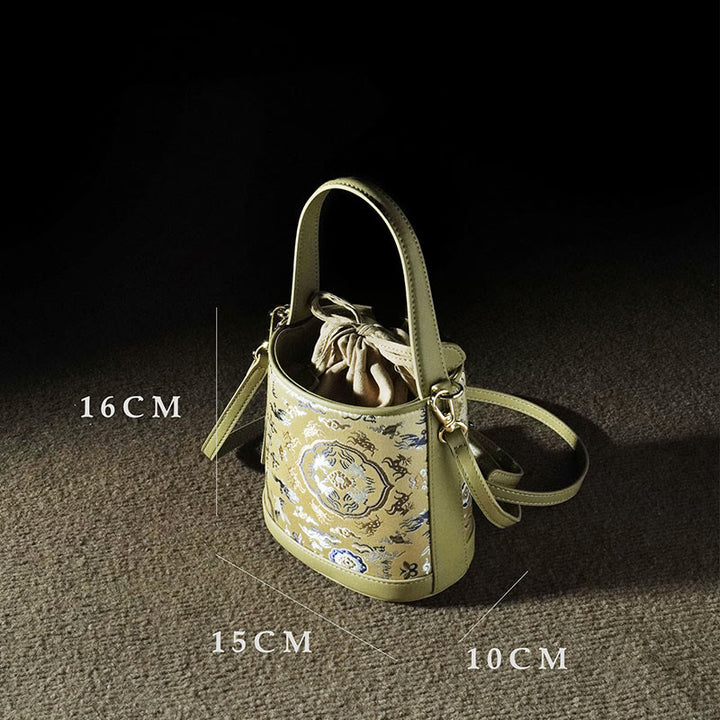 Borsa a tracolla in broccato con ciondolo a forma di gru e cervo, stile retrò, Buddha Stones