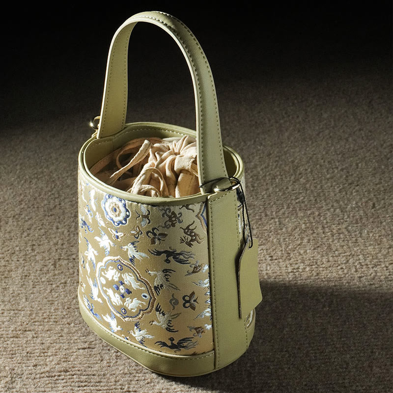 Borsa a tracolla in broccato con ciondolo a forma di gru e cervo, stile retrò, Buddha Stones