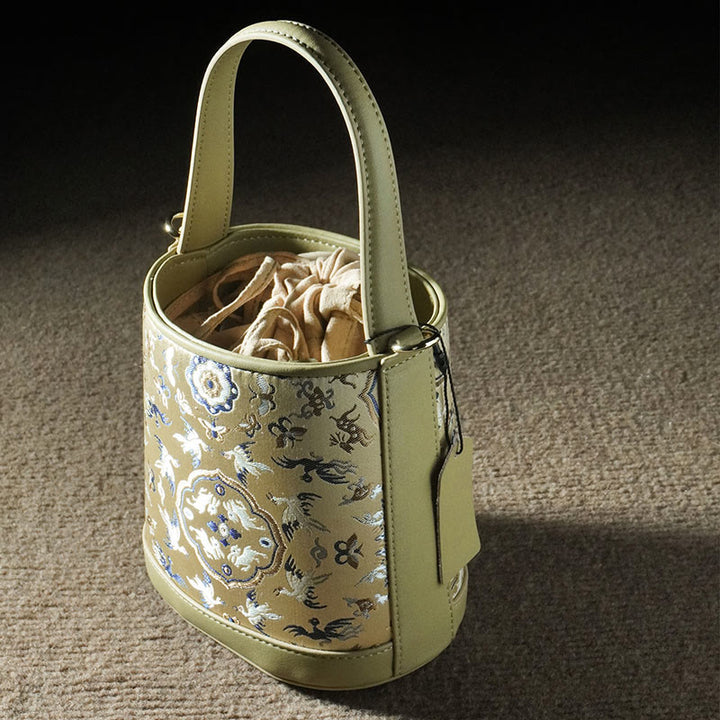 Borsa a tracolla in broccato con ciondolo a forma di gru e cervo, stile retrò, Buddha Stones