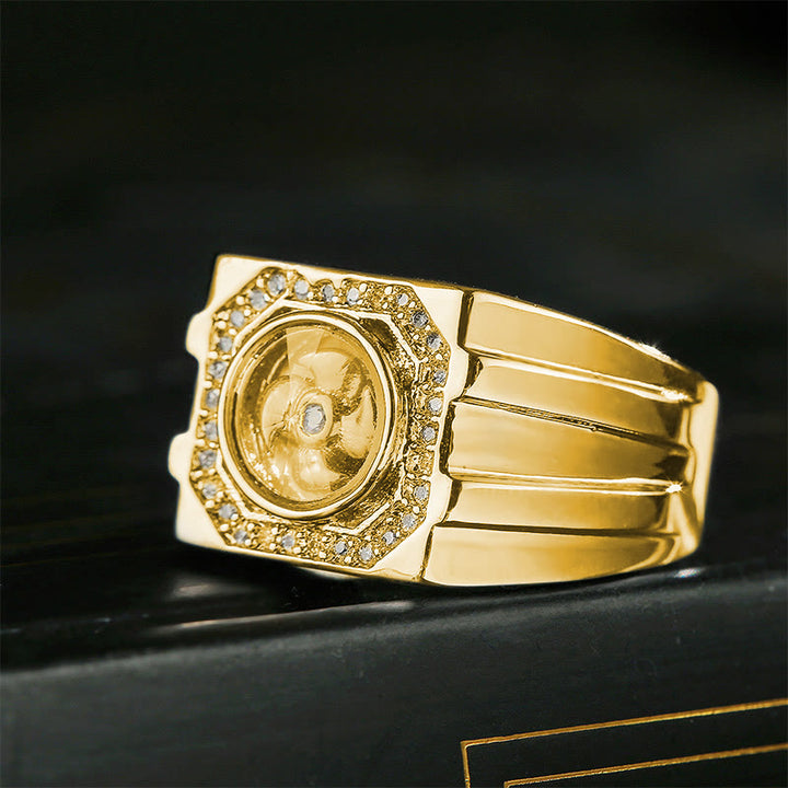 Anello di guarigione a forma di mulino a vento in ottone e rame placcato oro con Buddha Stones
