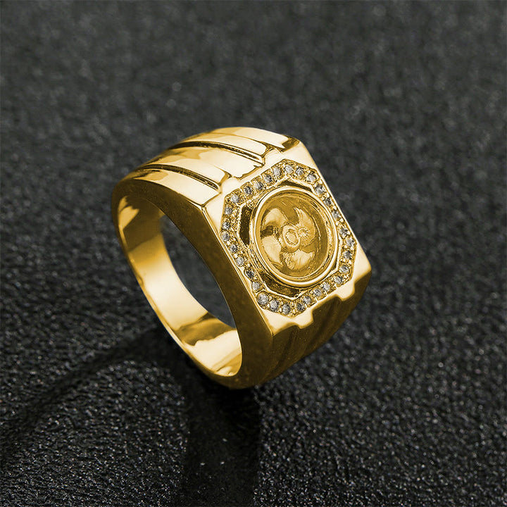Anello di guarigione a forma di mulino a vento in ottone e rame placcato oro con Buddha Stones