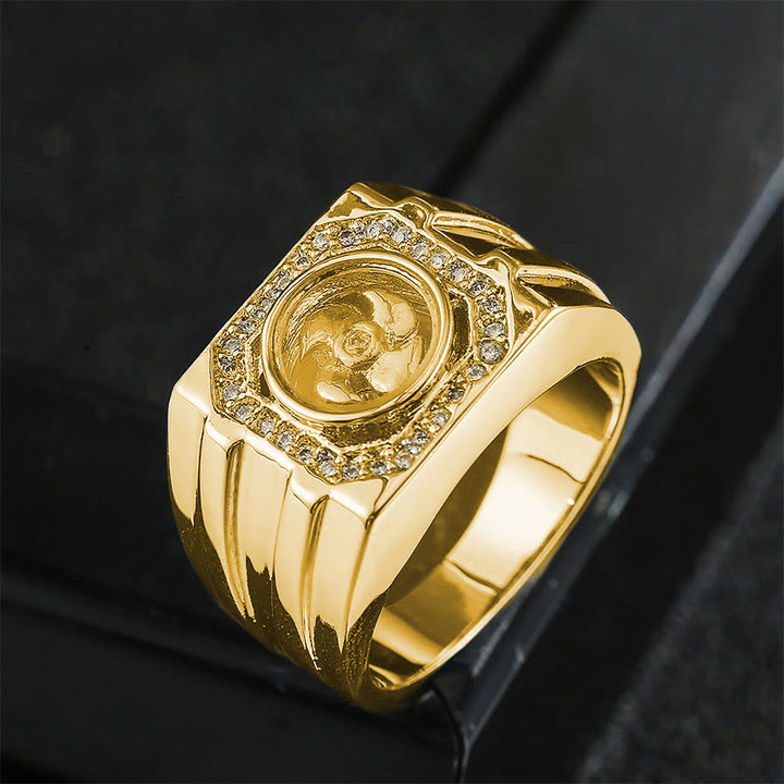 Anello di guarigione a forma di mulino a vento in ottone e rame placcato oro con Buddha Stones