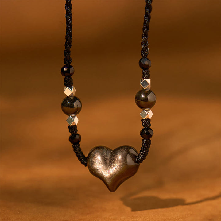 Collana Buddha Stones lucida e argento naturale con protezione del cuore