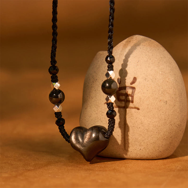 Collana Buddha Stones lucida e argento naturale con protezione del cuore