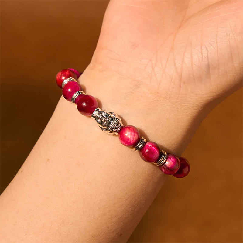 Braccialetto di equilibrio con testa di Buddha in occhio di tigre blu verde rosso Buddha Stones