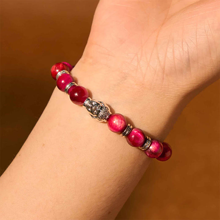 Braccialetto di equilibrio con testa di Buddha in occhio di tigre blu verde rosso Buddha Stones