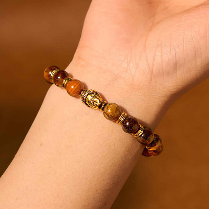 Braccialetto di equilibrio con testa di Buddha in occhio di tigre blu verde rosso Buddha Stones