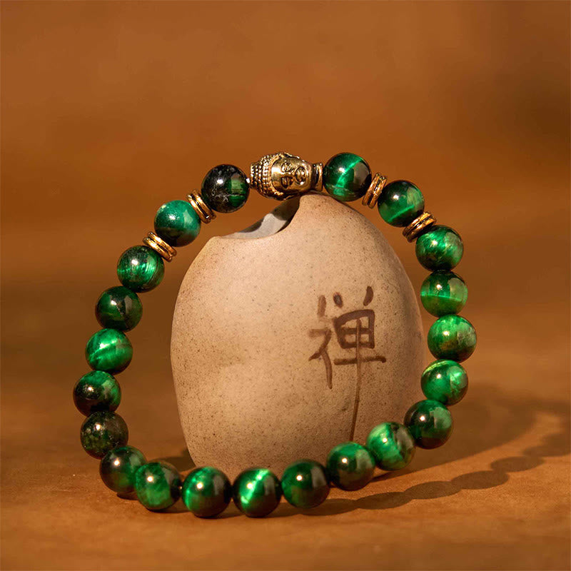 Braccialetto di equilibrio con testa di Buddha in occhio di tigre blu verde rosso Buddha Stones