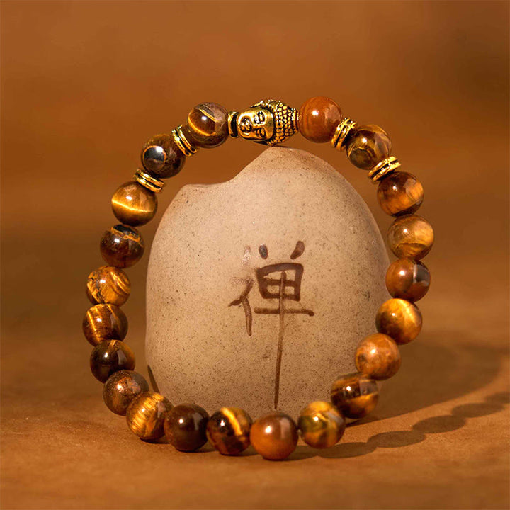 Braccialetto di equilibrio con testa di Buddha in occhio di tigre blu verde rosso Buddha Stones