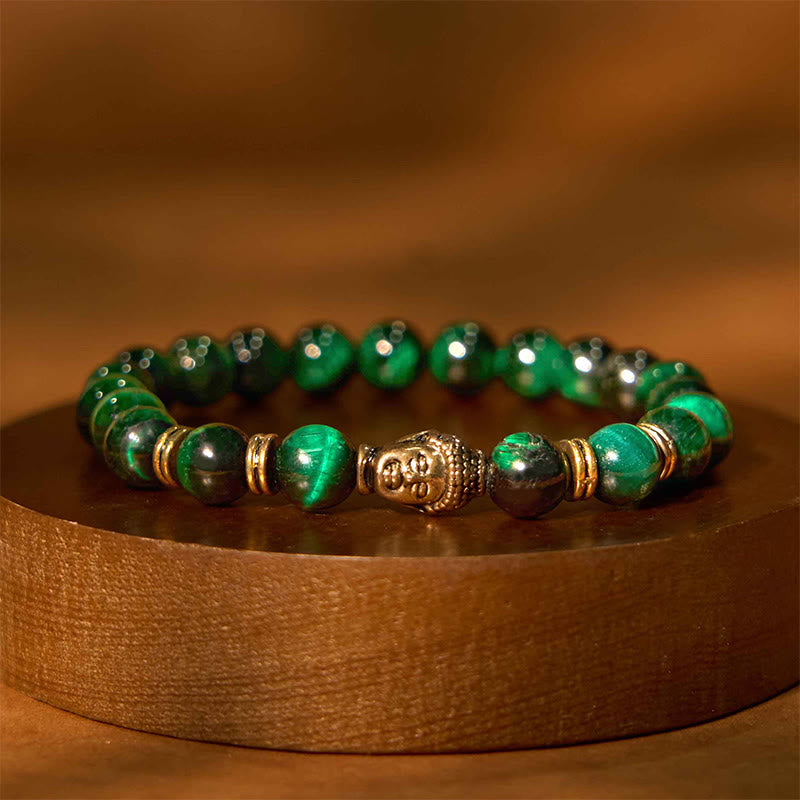 Braccialetto di equilibrio con testa di Buddha in occhio di tigre blu verde rosso Buddha Stones