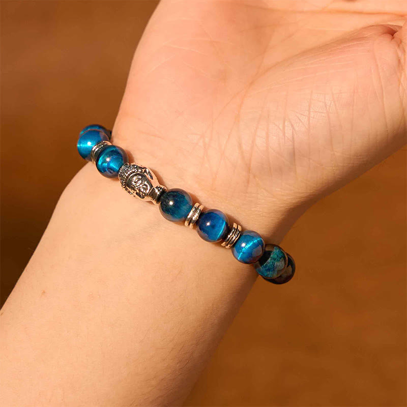 Braccialetto di equilibrio con testa di Buddha in occhio di tigre blu verde rosso Buddha Stones