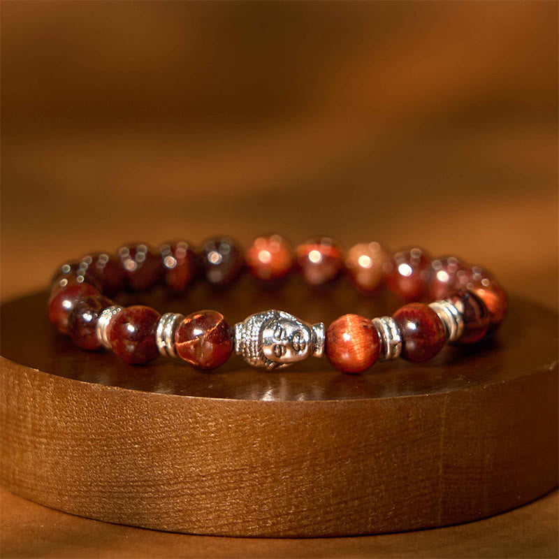 Braccialetto di equilibrio con testa di Buddha in occhio di tigre blu verde rosso Buddha Stones