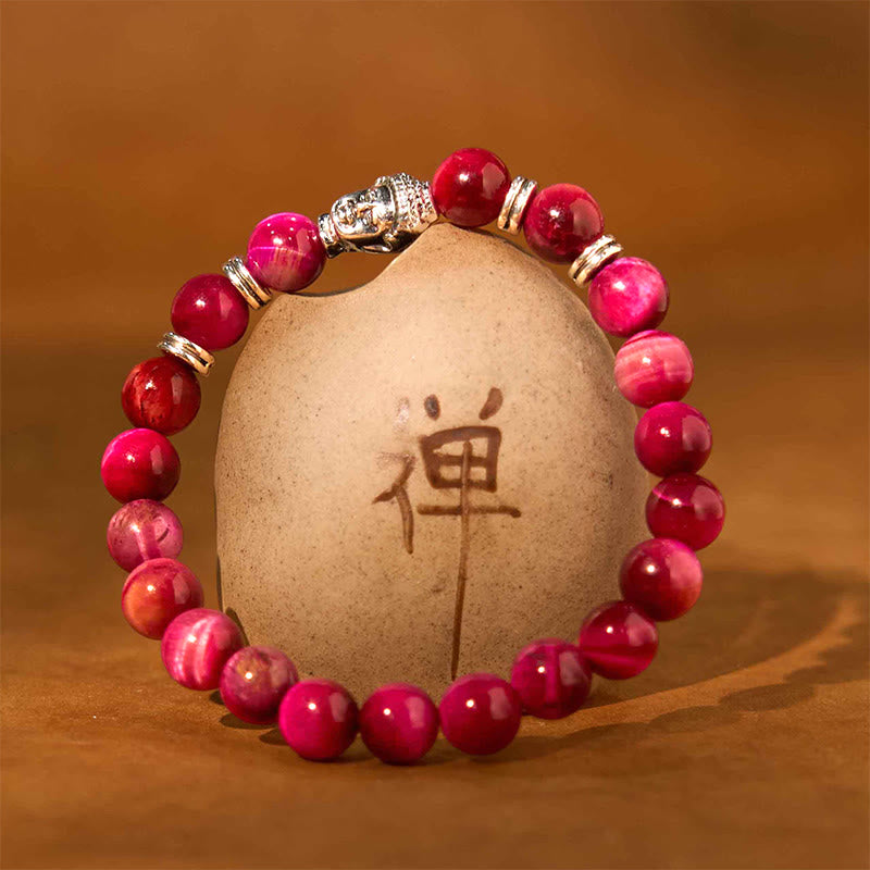 Braccialetto di equilibrio con testa di Buddha in occhio di tigre blu verde rosso Buddha Stones