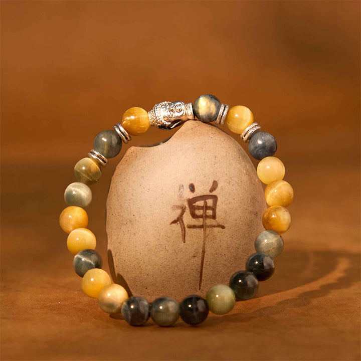 Braccialetto di equilibrio con testa di Buddha in occhio di tigre blu verde rosso Buddha Stones
