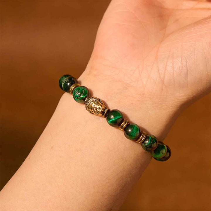 Braccialetto di equilibrio con testa di Buddha in occhio di tigre blu verde rosso Buddha Stones