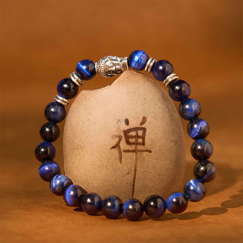 Braccialetto di equilibrio con testa di Buddha in occhio di tigre blu verde rosso Buddha Stones