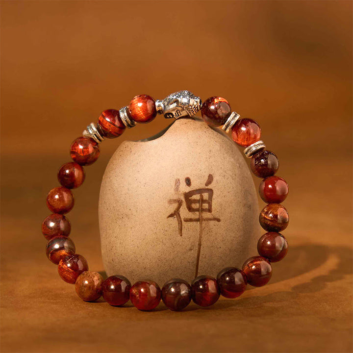 Braccialetto di equilibrio con testa di Buddha in occhio di tigre blu verde rosso Buddha Stones
