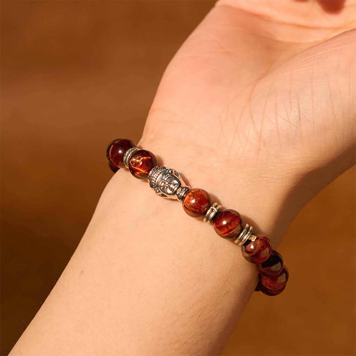 Braccialetto di equilibrio con testa di Buddha in occhio di tigre blu verde rosso Buddha Stones