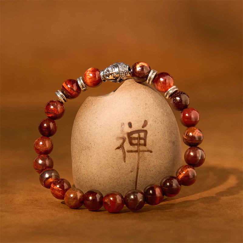 Braccialetto di equilibrio con testa di Buddha in occhio di tigre blu verde rosso Buddha Stones