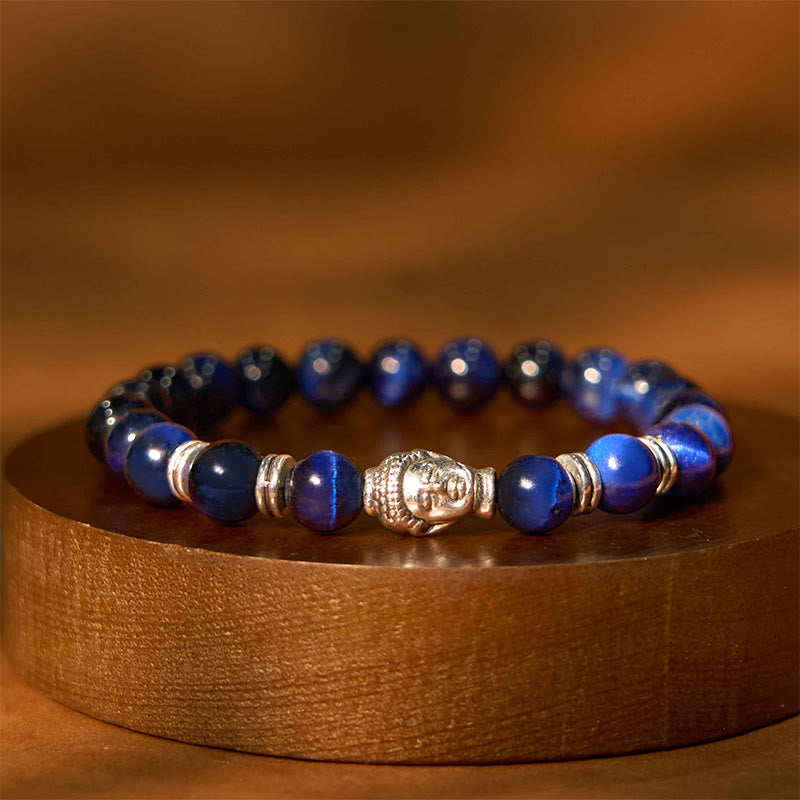 Braccialetto di equilibrio con testa di Buddha in occhio di tigre blu verde rosso Buddha Stones