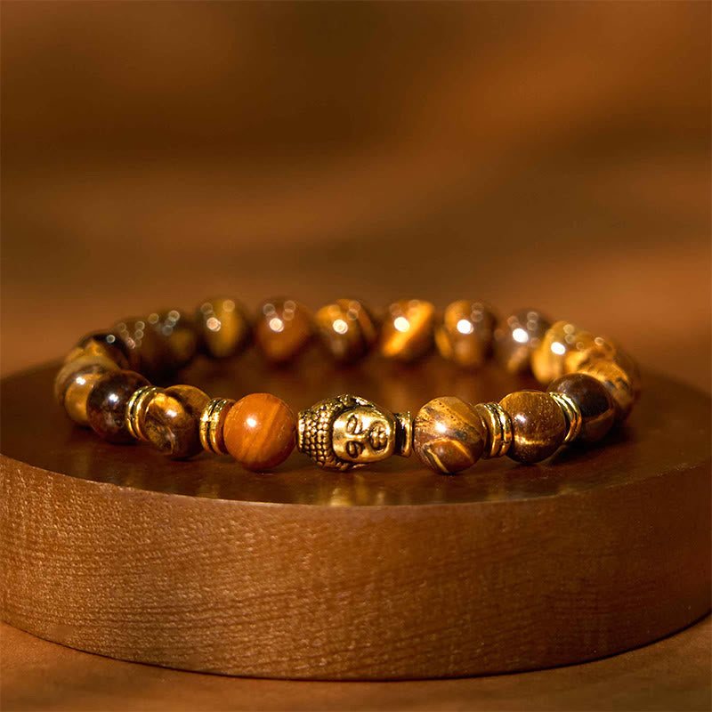 Braccialetto di equilibrio con testa di Buddha in occhio di tigre blu verde rosso Buddha Stones