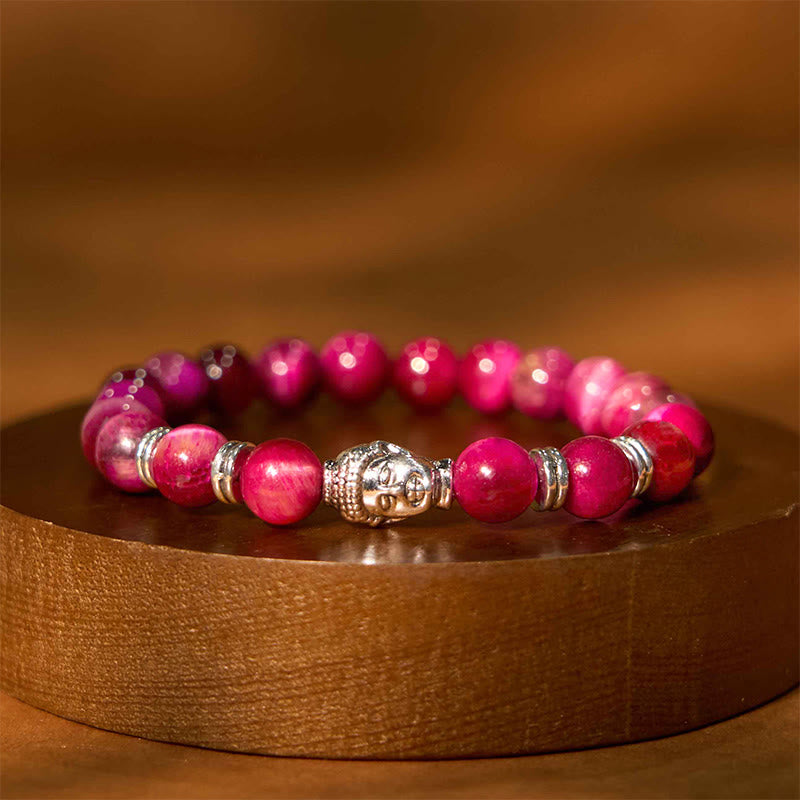 Braccialetto di equilibrio con testa di Buddha in occhio di tigre blu verde rosso Buddha Stones