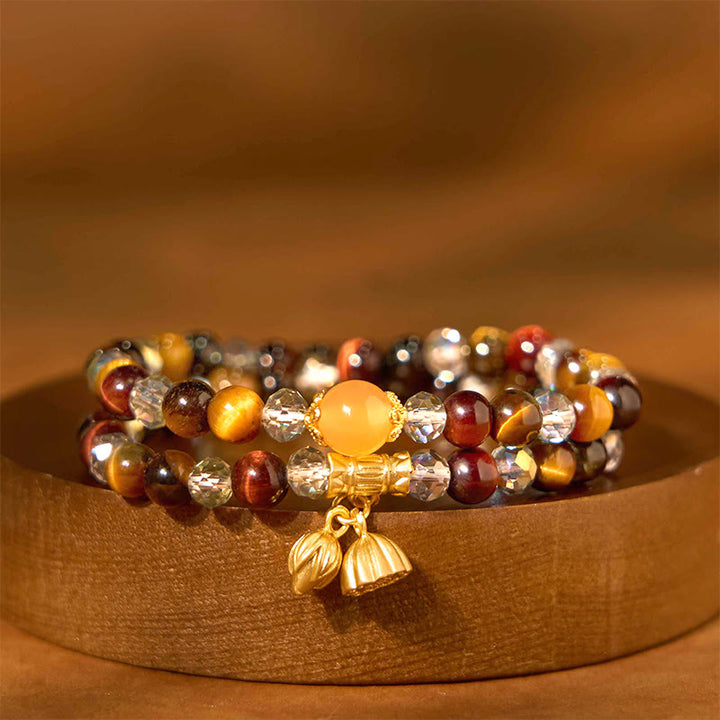 Braccialetto di protezione elastico multi-cerchio con occhio di tigre colorato Buddha Stones Lotus