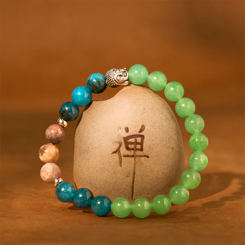 Buddha Stones Onice nero naturale Pietra bianca Avventurina verde Occhio di tigre Agata Colori misti Braccialetto di protezione per la testa del Buddha