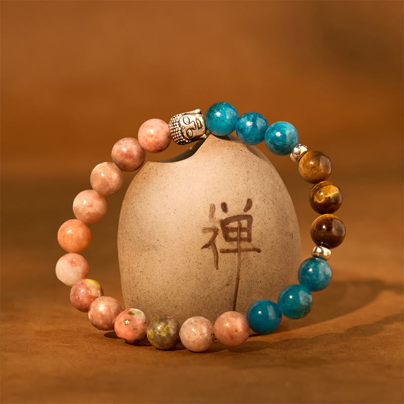 Buddha Stones Onice nero naturale Pietra bianca Avventurina verde Occhio di tigre Agata Colori misti Braccialetto di protezione per la testa del Buddha