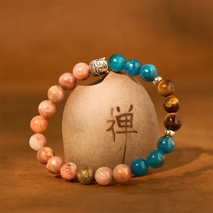 Buddha Stones Onice nero naturale Pietra bianca Avventurina verde Occhio di tigre Agata Colori misti Braccialetto di protezione per la testa del Buddha