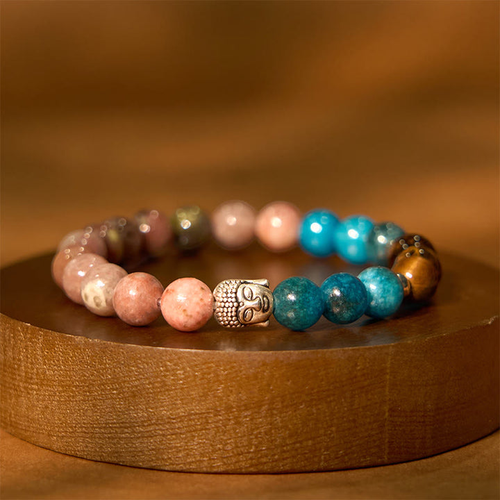 Buddha Stones Onice nero naturale Pietra bianca Avventurina verde Occhio di tigre Agata Colori misti Braccialetto di protezione per la testa del Buddha