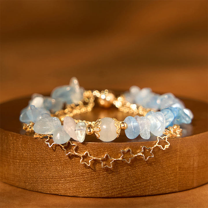 Braccialetto magnetico con fibbia e design a forma di stella con ghiaia acquamarina Buddha Stones