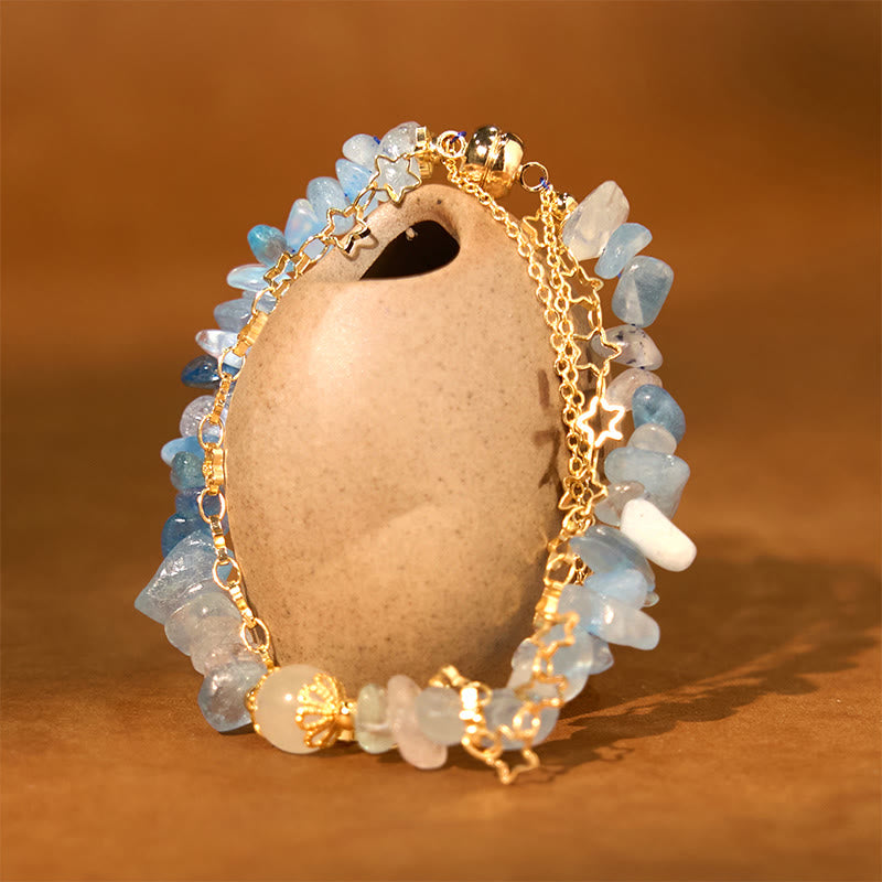 Braccialetto magnetico con fibbia e design a forma di stella con ghiaia acquamarina Buddha Stones