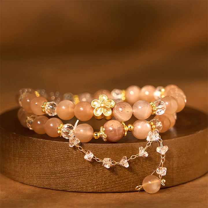 Braccialetto doppio giro Buddha Stones Sun Stone Crystal Peach Blossom Wealth