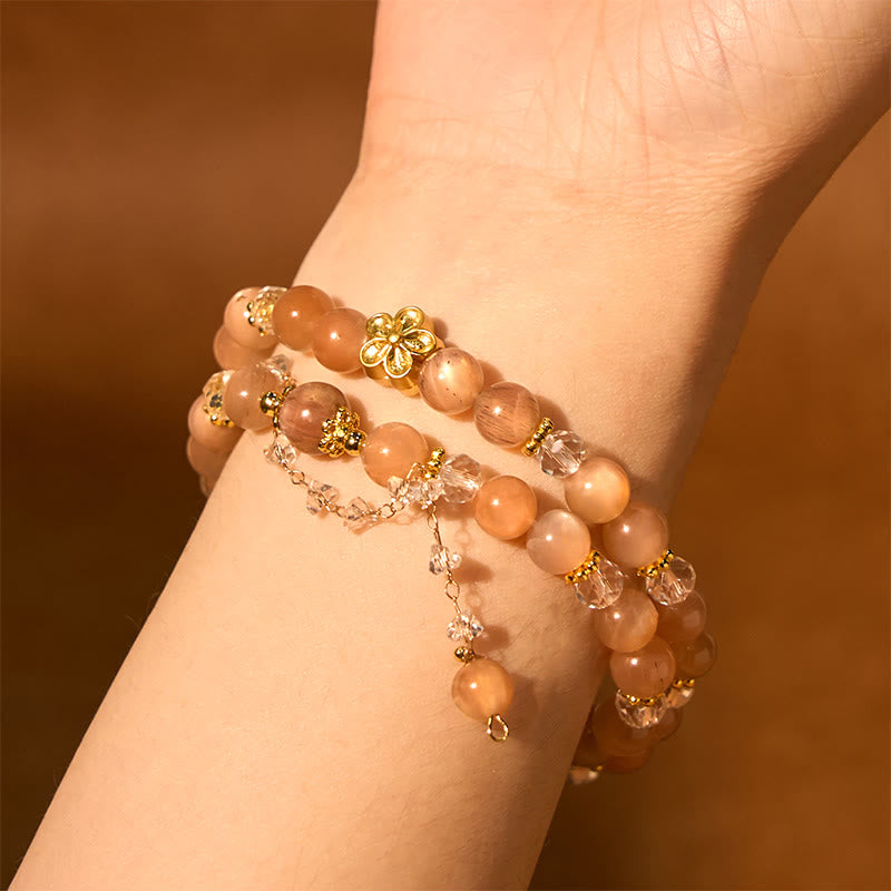 Braccialetto doppio giro Buddha Stones Sun Stone Crystal Peach Blossom Wealth