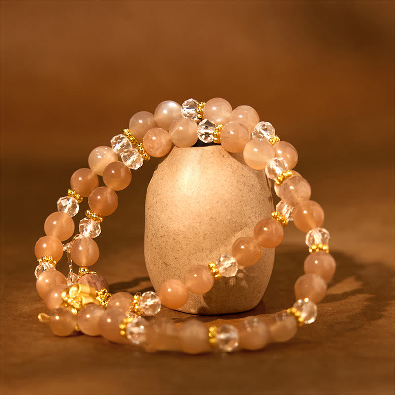 Braccialetto doppio giro Buddha Stones Sun Stone Crystal Peach Blossom Wealth