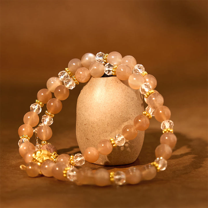 Braccialetto doppio giro Buddha Stones Sun Stone Crystal Peach Blossom Wealth