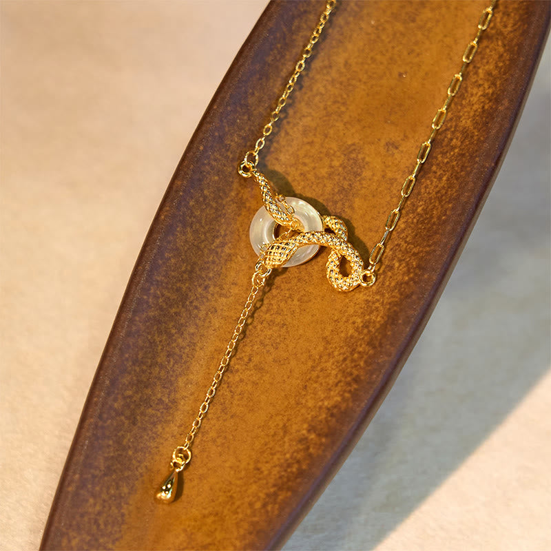 Buddha Stones Calcedonio Fibbia della Pace Argento Sterling 925 Oro Anno del Serpente Collana Pendente Armonia - image 9