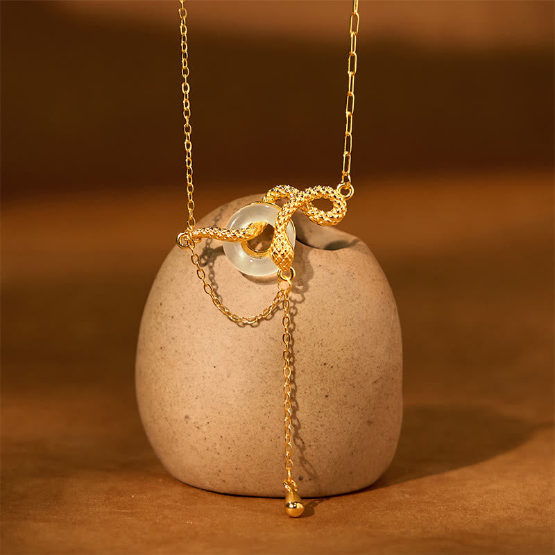 Buddha Stones Calcedonio Fibbia della Pace Argento Sterling 925 Oro Anno del Serpente Collana Pendente Armonia