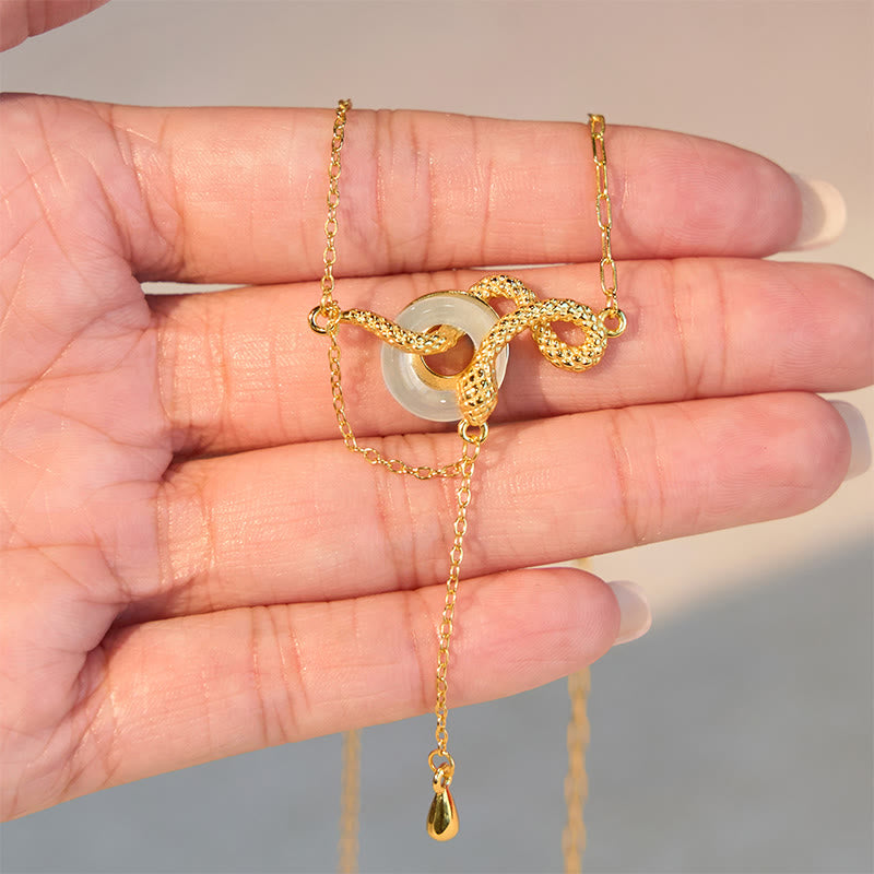 Buddha Stones Calcedonio Fibbia della Pace Argento Sterling 925 Oro Anno del Serpente Collana Pendente Armonia