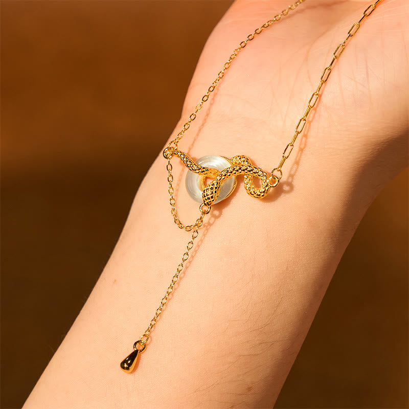 Buddha Stones Calcedonio Fibbia della Pace Argento Sterling 925 Oro Anno del Serpente Collana Pendente Armonia - image 4