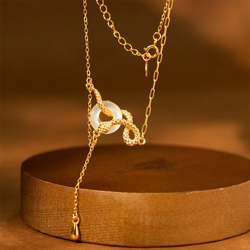 Buddha Stones Calcedonio Fibbia della Pace Argento Sterling 925 Oro Anno del Serpente Collana Pendente Armonia