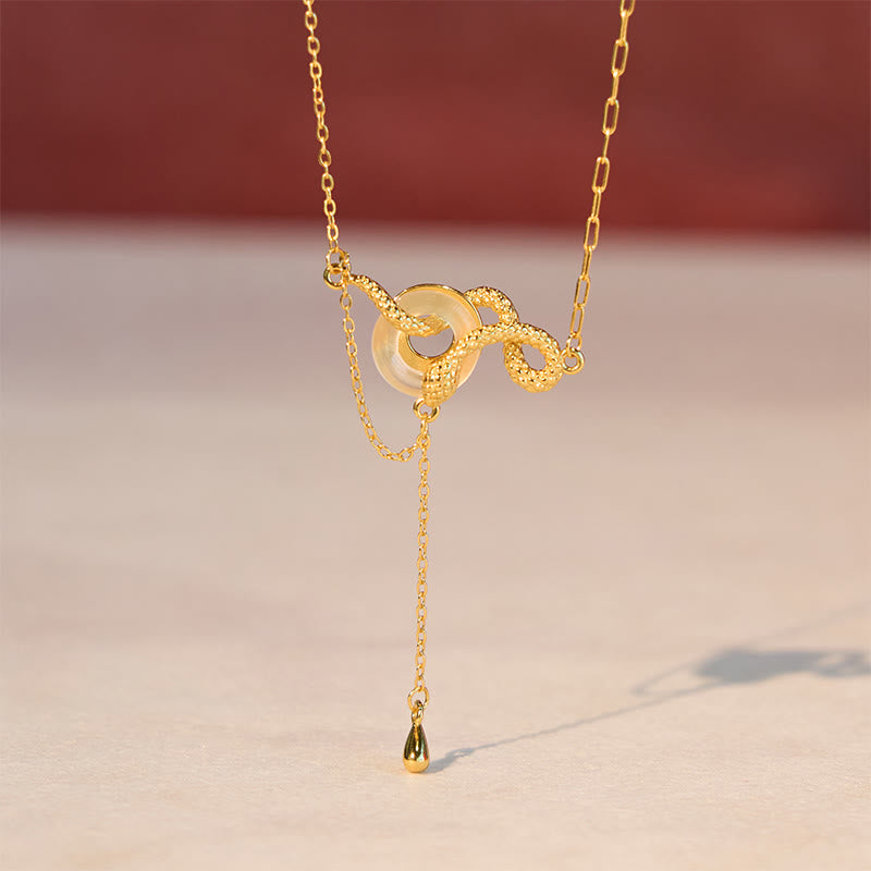 Buddha Stones Calcedonio Fibbia della Pace Argento Sterling 925 Oro Anno del Serpente Collana Pendente Armonia